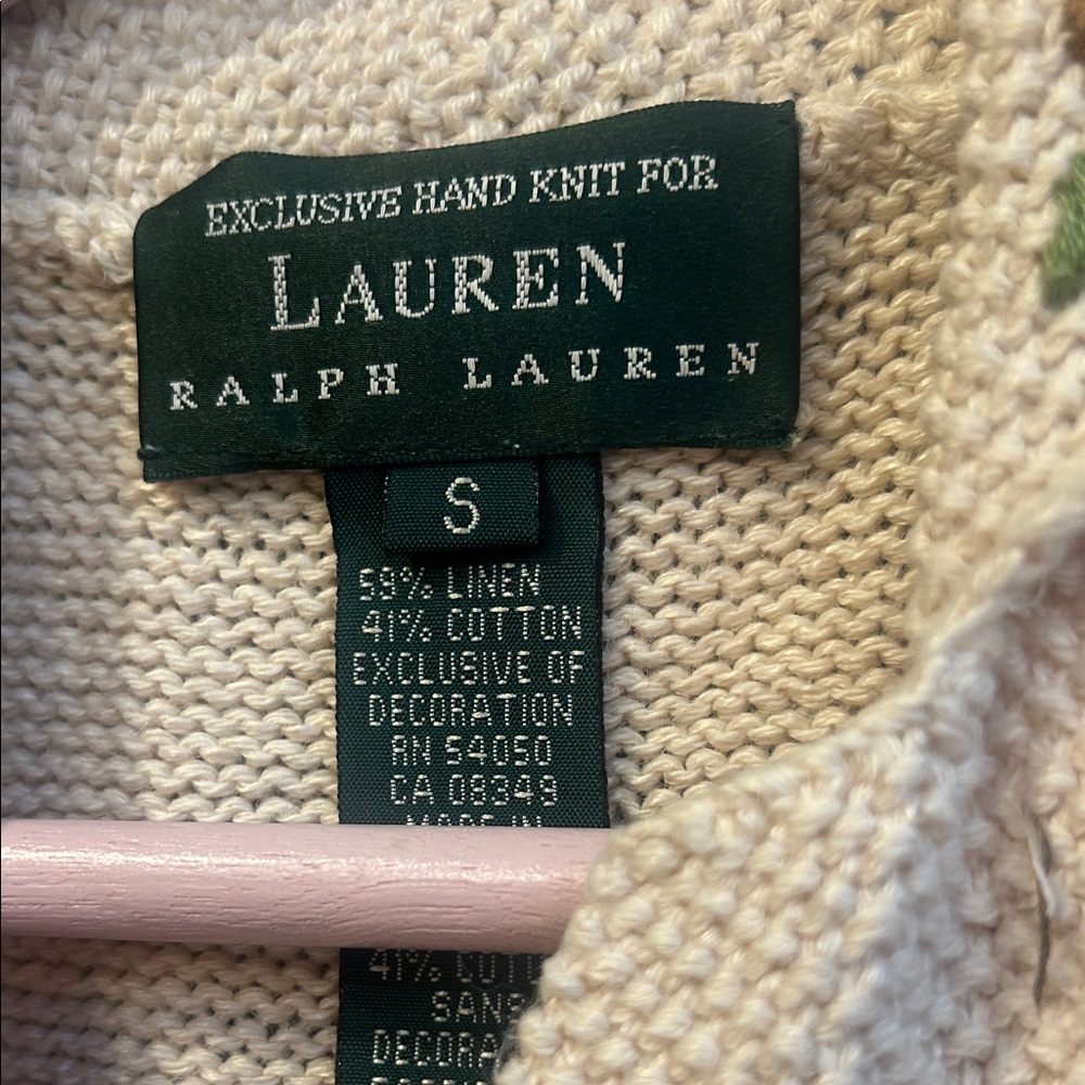 Vintage Lauren Ralph Lauren Cream Floral Linen Sweater Vest Small - Picture 3 of 6